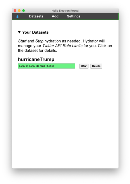 The green bar will fill as your dataset is hydrated.