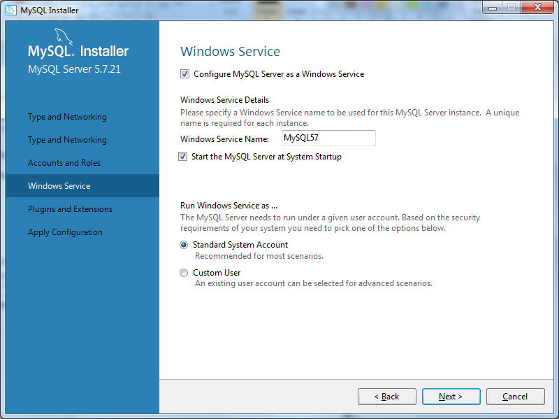 MySQL as a Windows Service