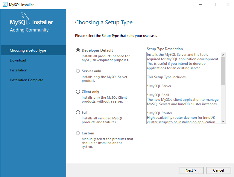 Configure o tipo de padrão do desenvolvedor