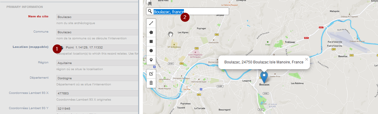 Fig. 42. Recherche des coordonnées GPS de Boulazac.