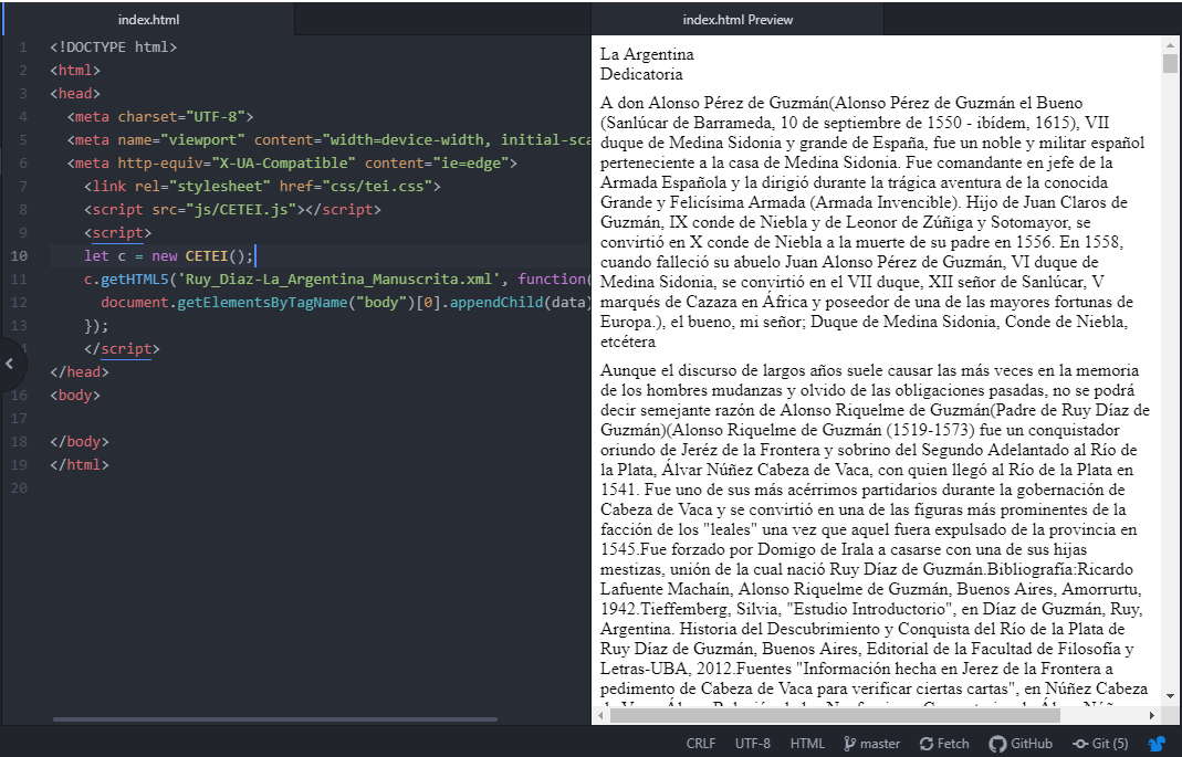 Primera previsualización de nuestro archivo TEI con CETEIcean