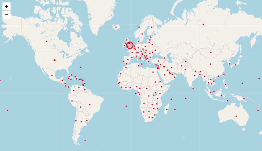 Lugares de publicación enlazados a GeoNames en BNB