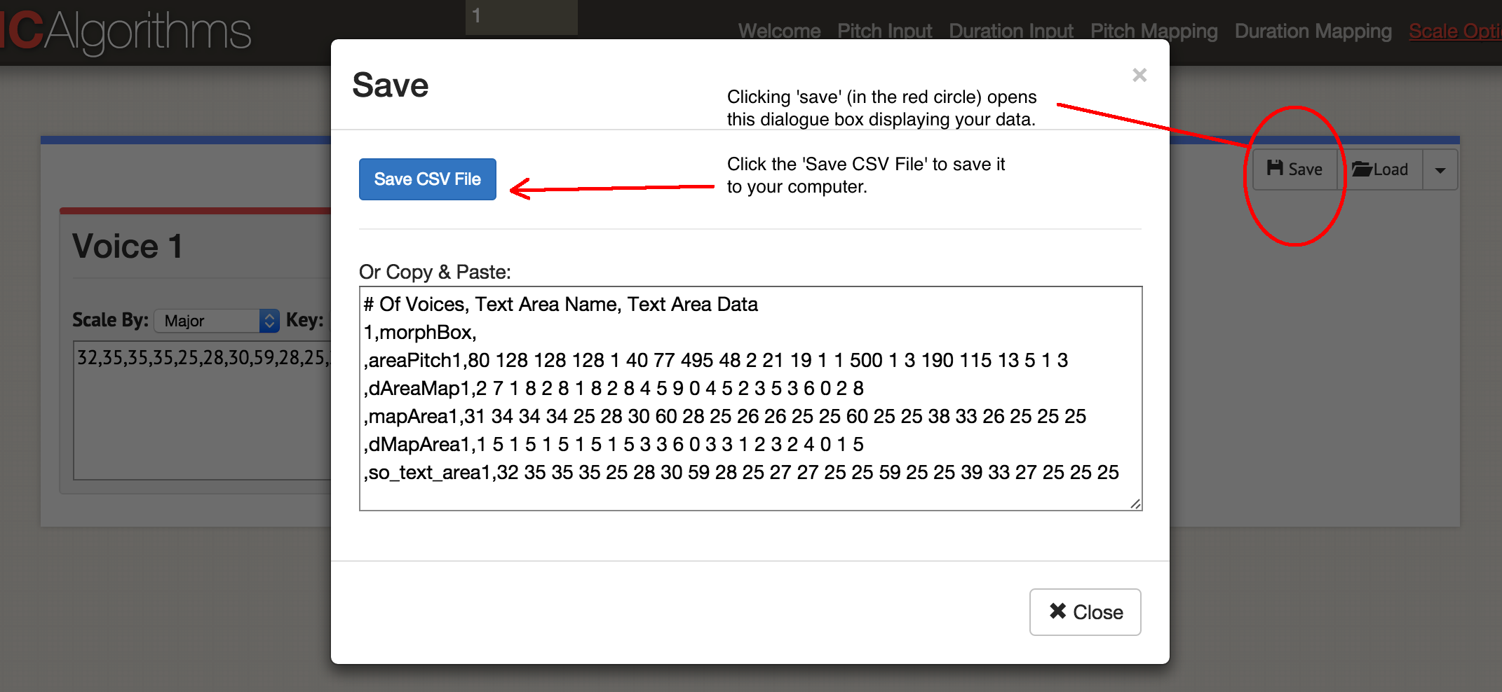 The save data dialogue box.